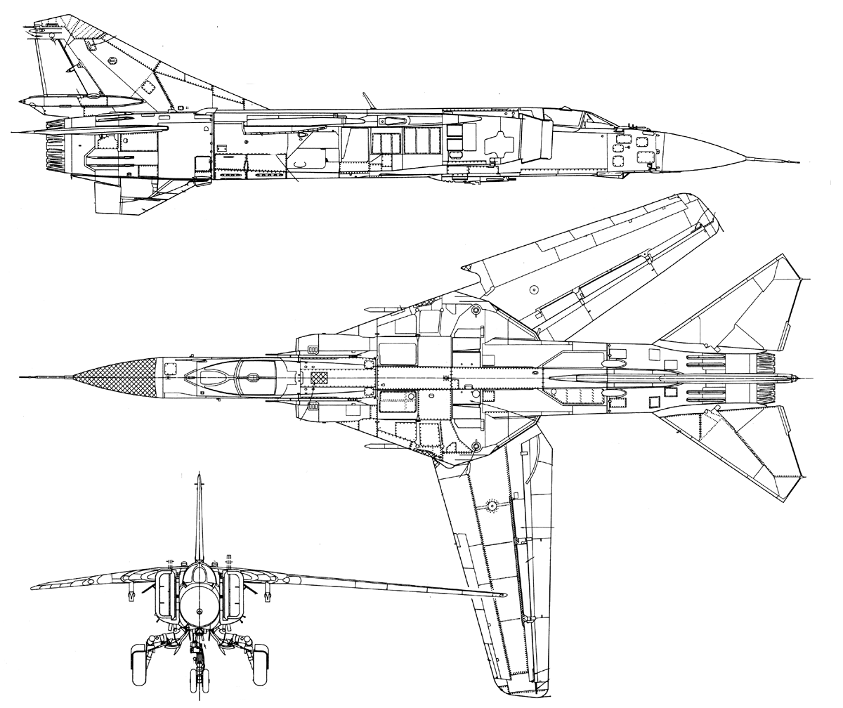 Mikoyan-Gurevich MiG-23 Blueprint - Download free blueprint for 3D modeling