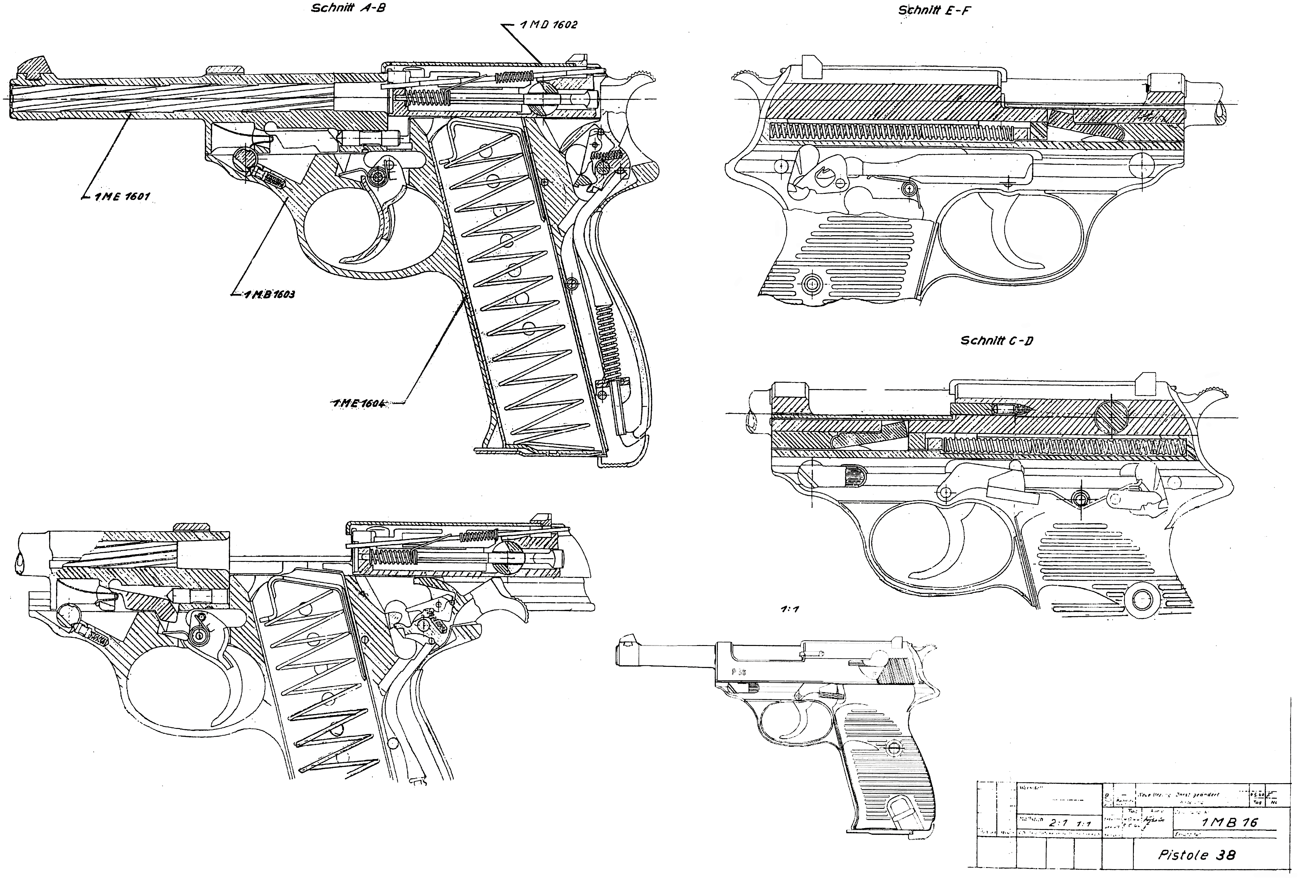 Walther P38 Blueprint - Download free blueprint for 3D modeling