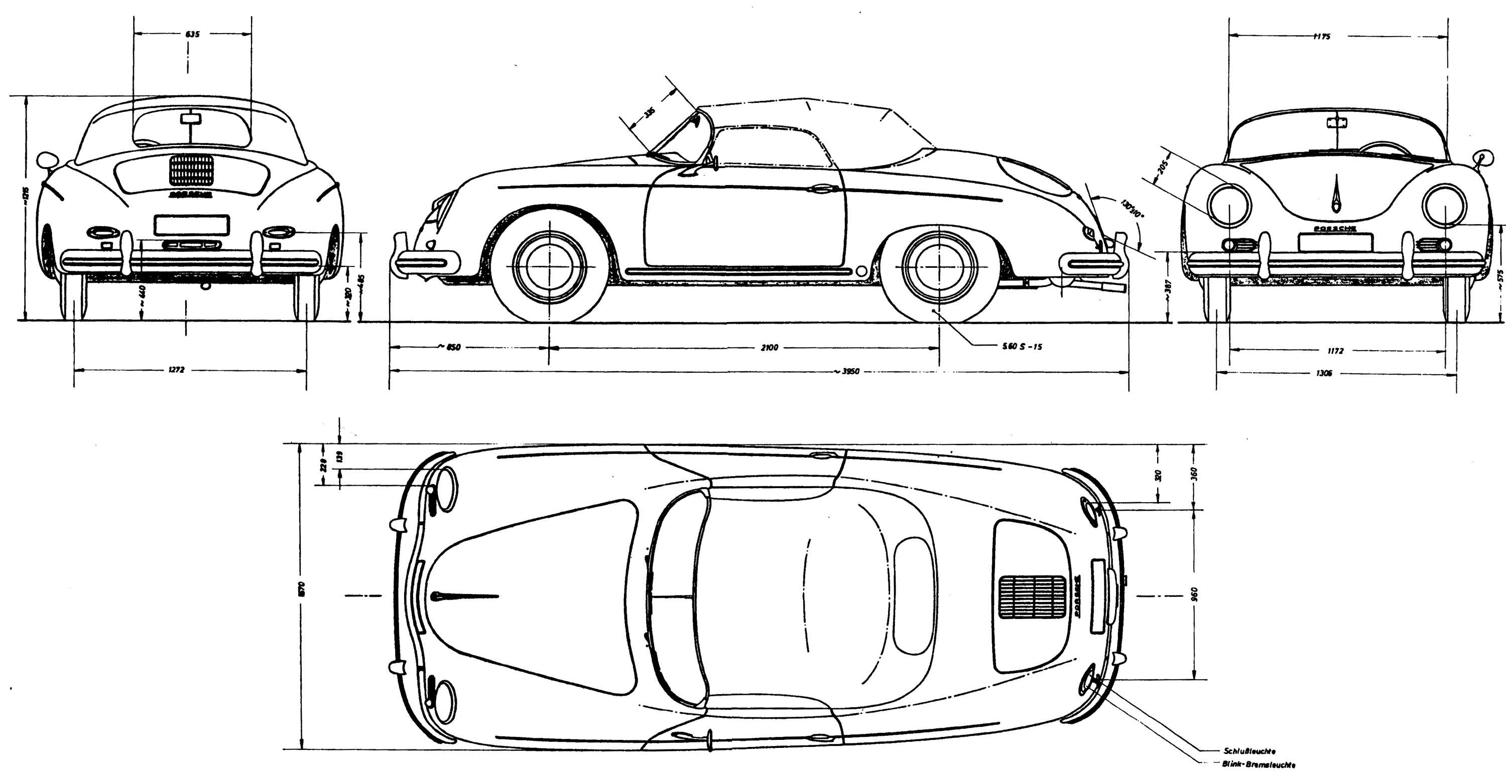 Porsche 356 A Speedster 1956 Konstruktionszeichnung/ Blueprint. 