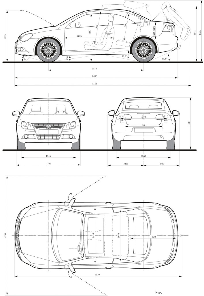 Volkswagen Eos 2007 Blueprint - Download free blueprint for 3D modeling