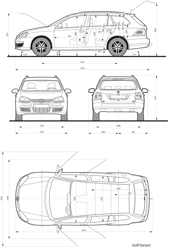 Volkswagen Golf V Blueprint - Download free blueprint for 3D modeling