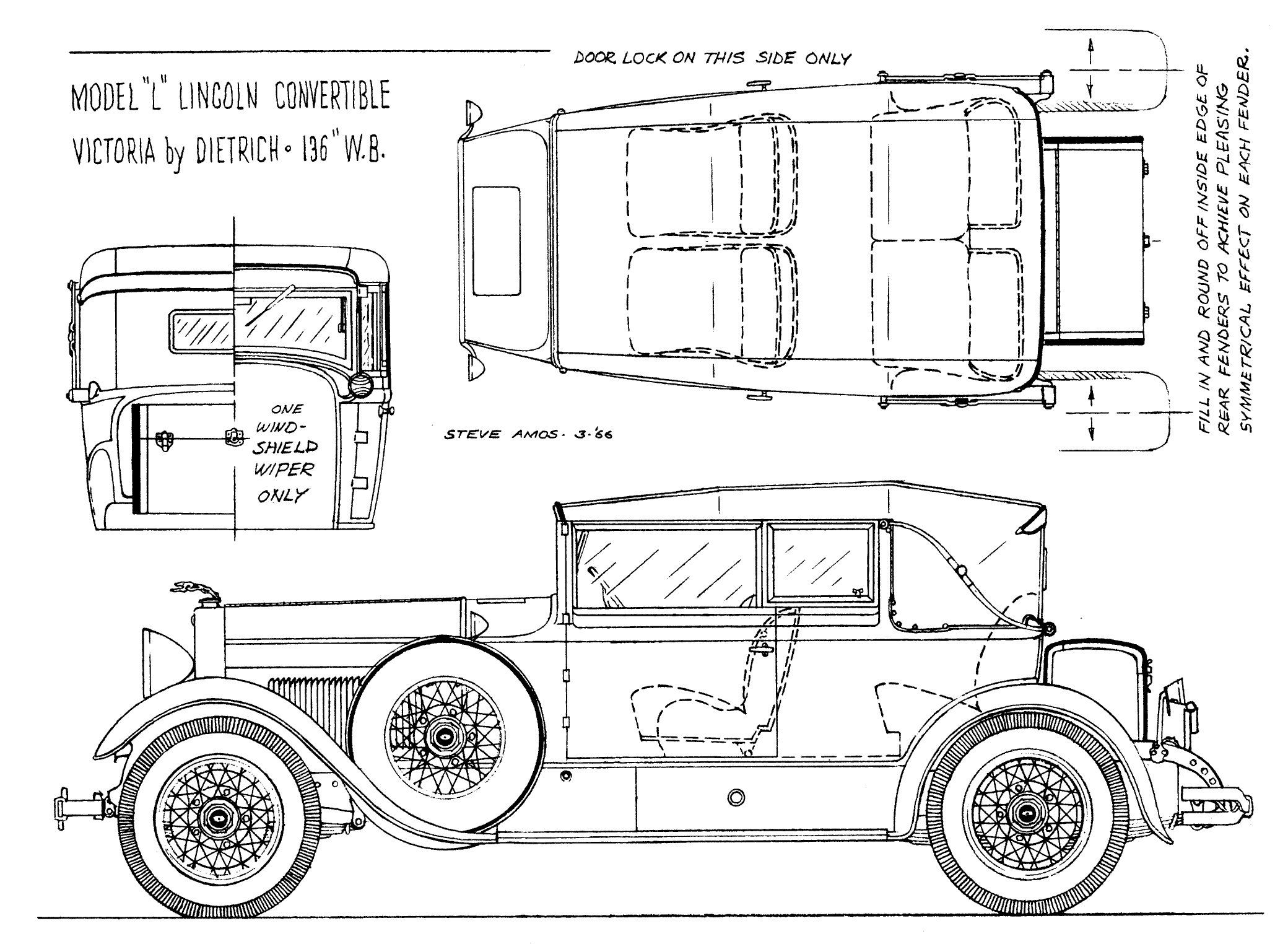 Lincoln Model L 1920 Blueprint Download free blueprint for 3D modeling