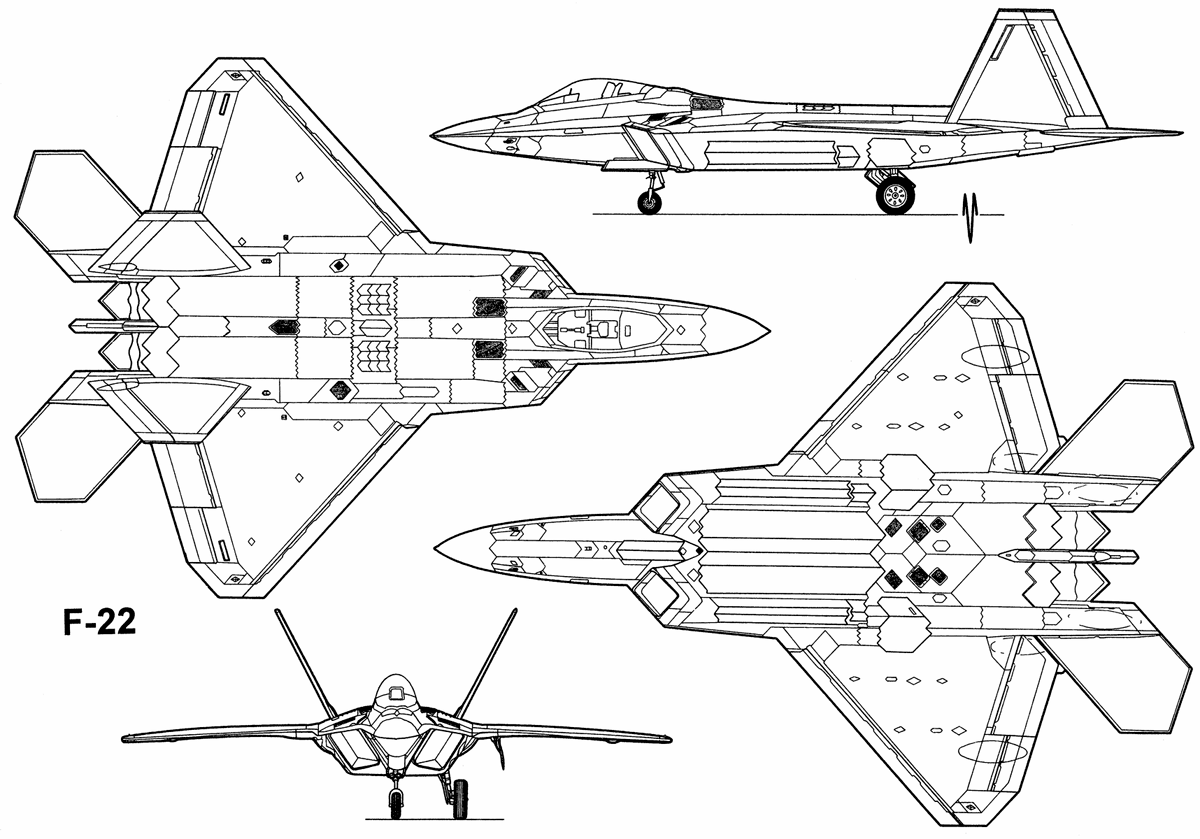 Lockheed Martin F-22 Raptor Blueprint - Download free blueprint for 3D 