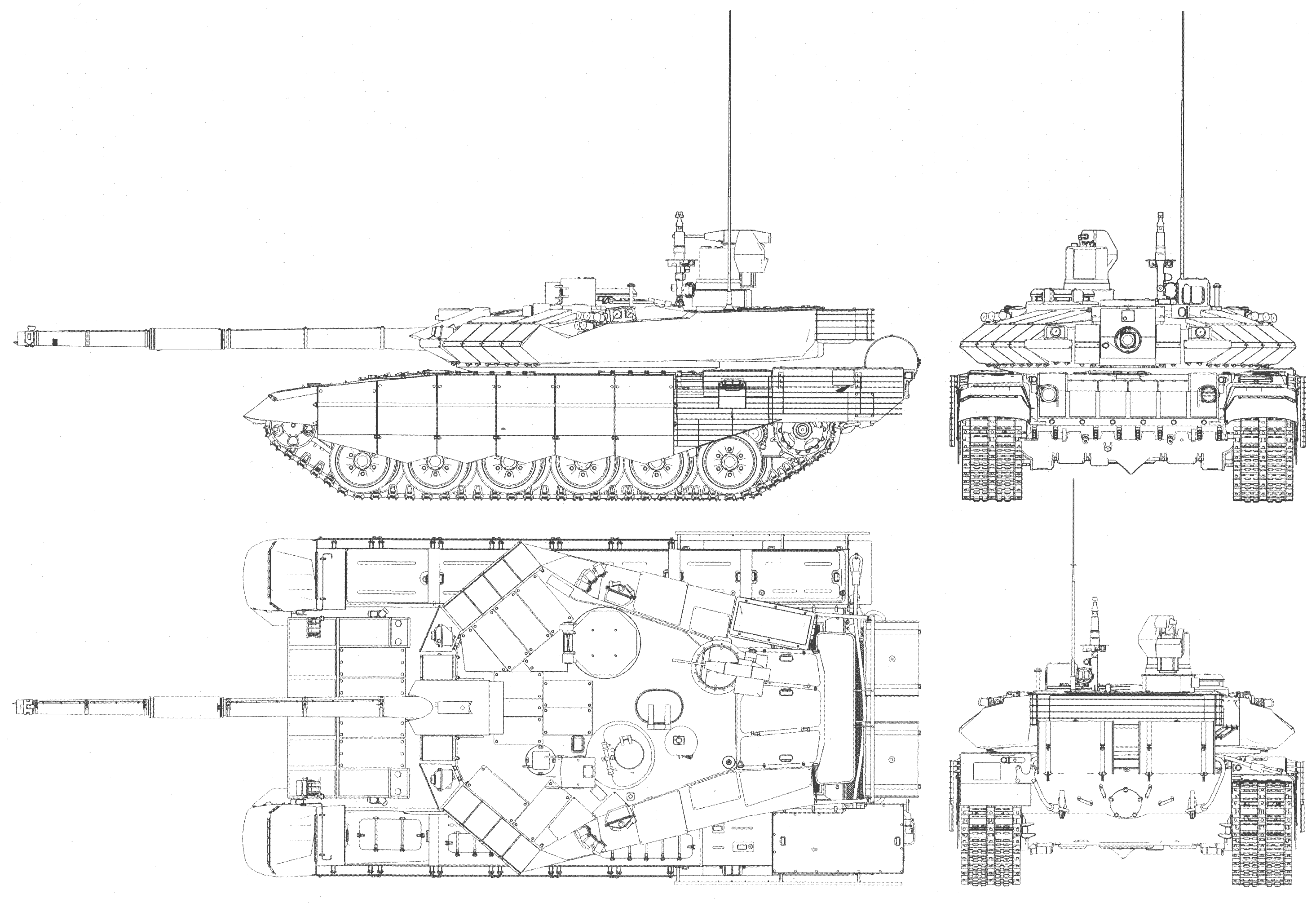 T-90 Blueprint - Download free blueprint for 3D modeling