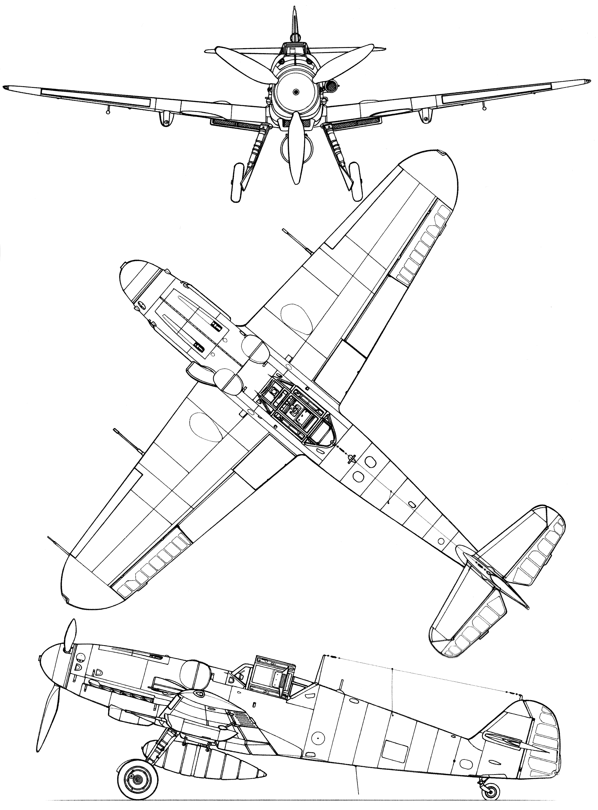 Messerschmitt Bf 109 Blueprint - Download free blueprint for 3D modeling