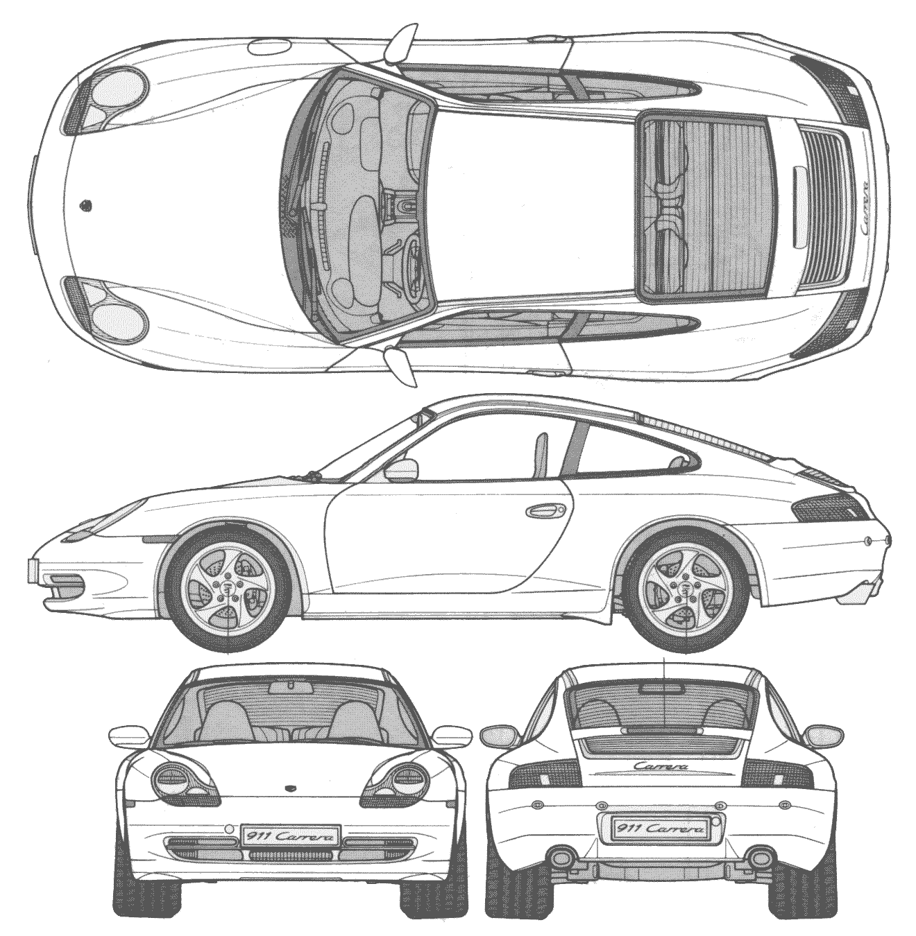 Porsche 911 Carrera blueprint