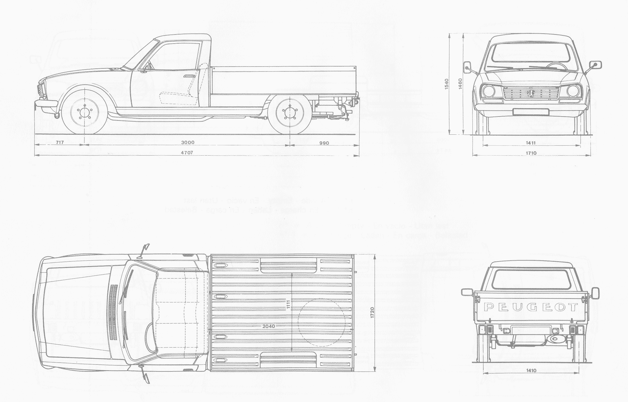 Peugeot 504 truck blueprint