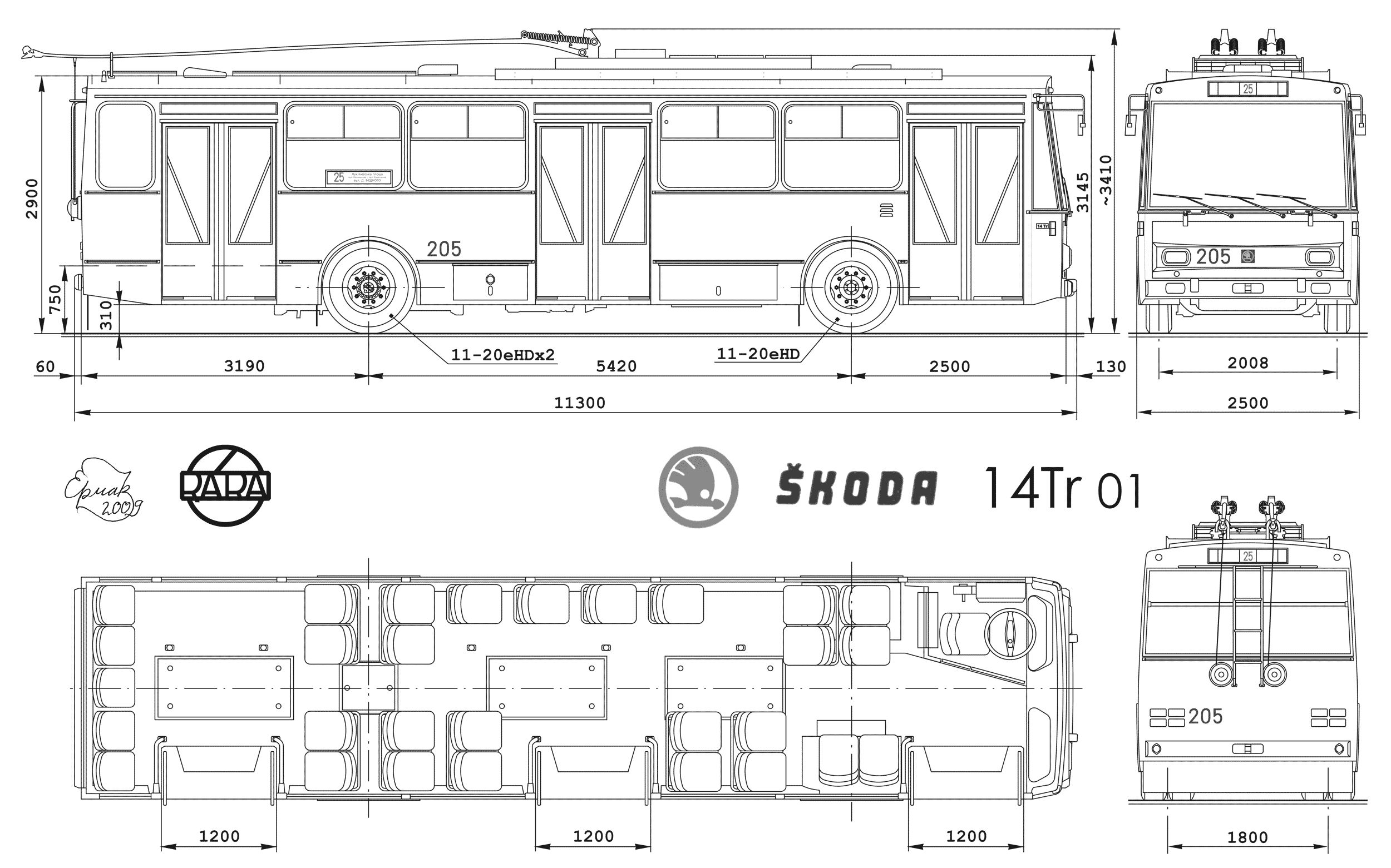 Škoda 14Tr trolleybus blueprint