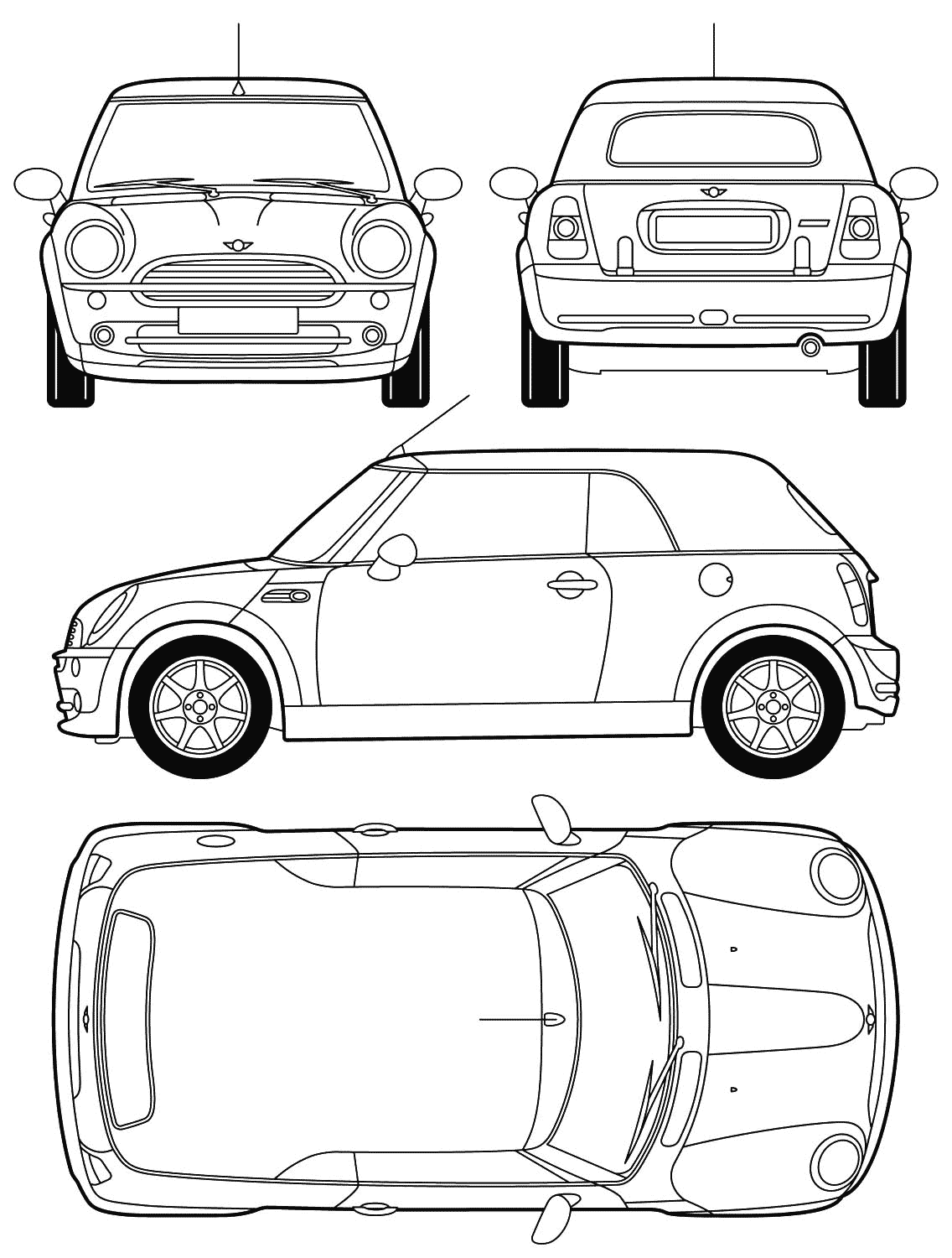 Mini Cooper Cabrio 2004 Blueprint - Download free blueprint for 3D modeling