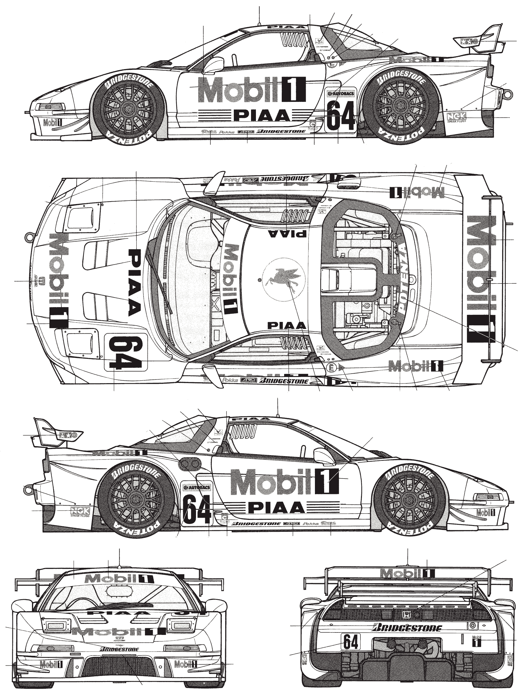 Honda NSX Super GT blueprint