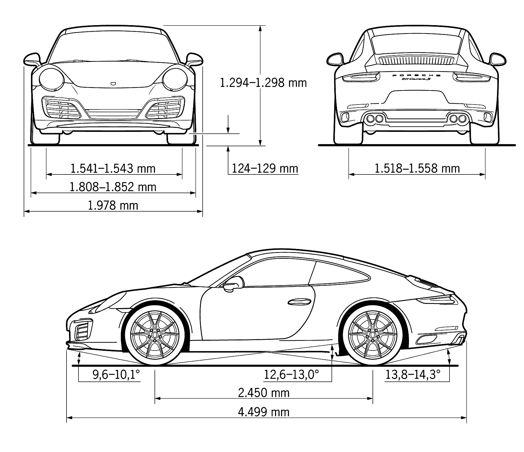 Porsche 911 Carrera S 2016 Blueprint - Download free blueprint for 3D  modeling
