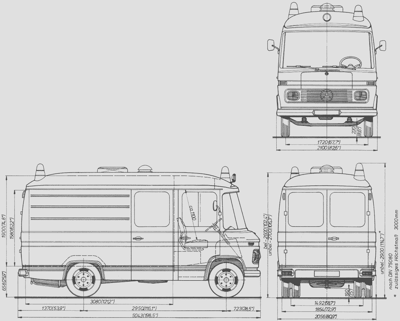 Mercedes Benz L 407 D Ambulance blueprint