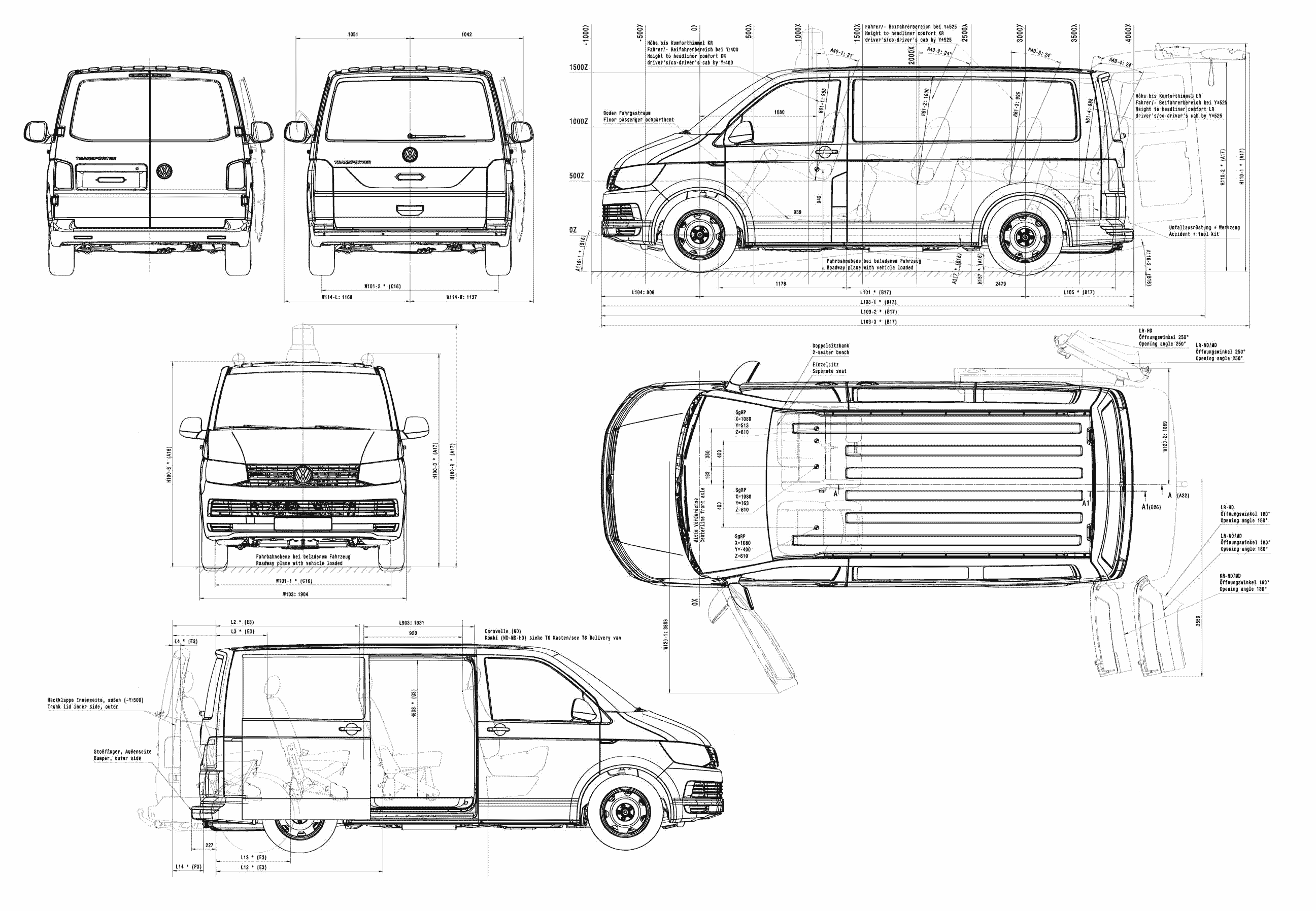 Volkswagen Transporter T6 2016 Blueprint - Download free blueprint for