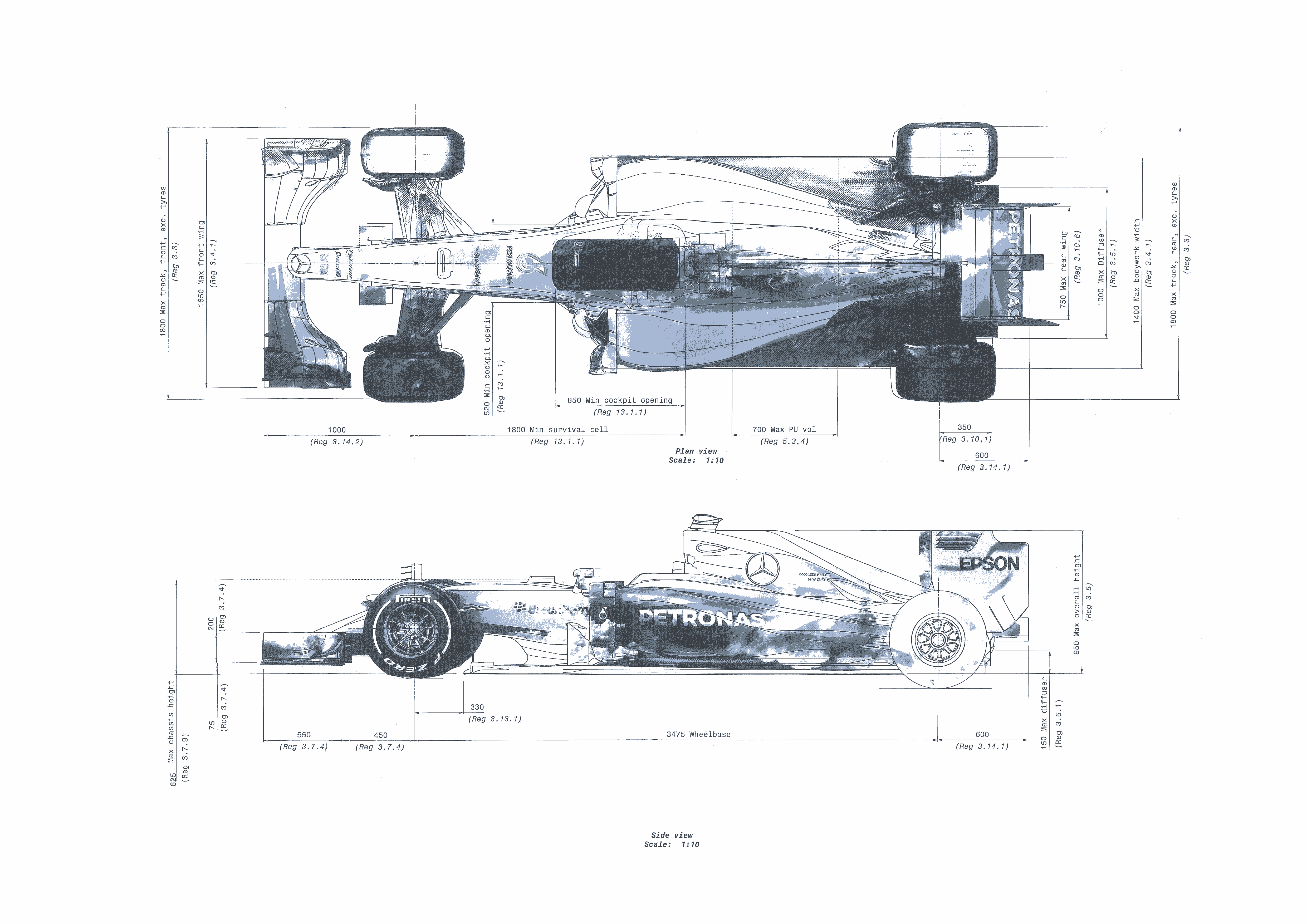 Mercedes F1 W07 Hybrid blueprint