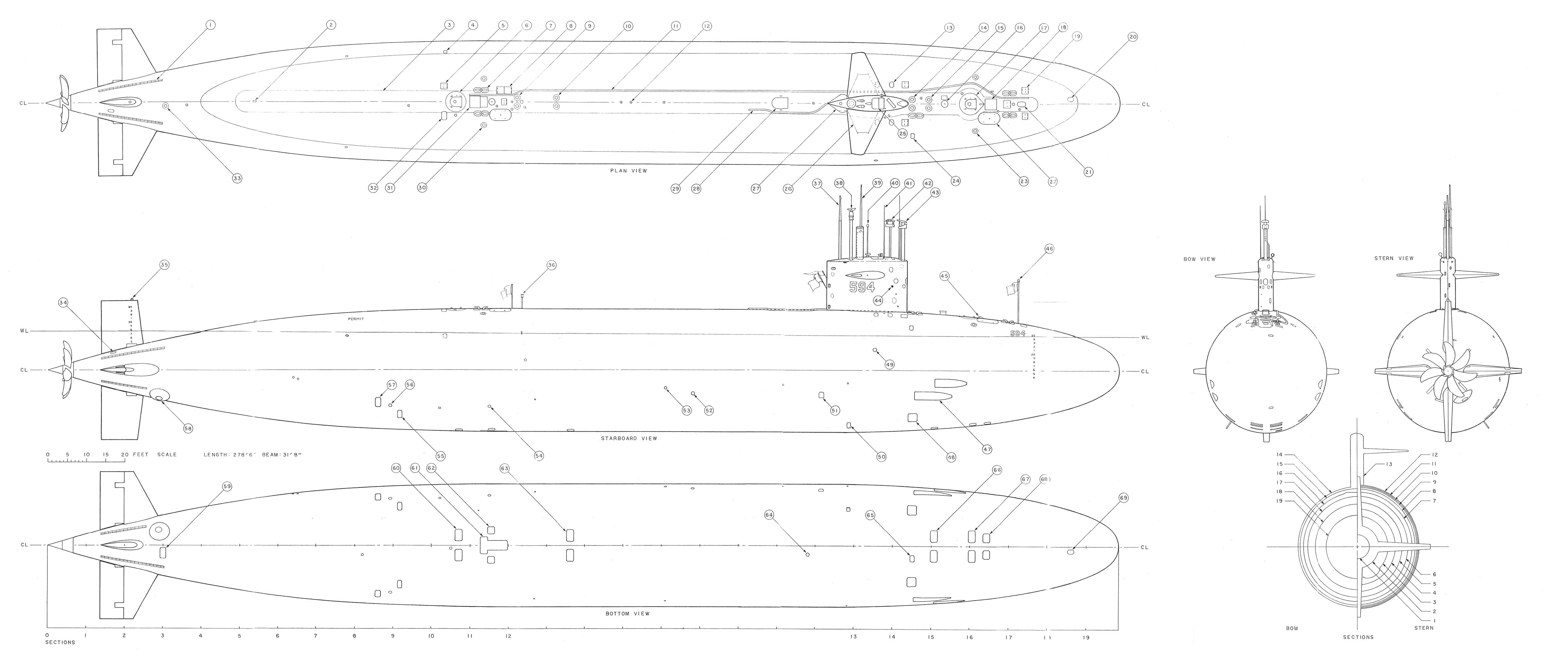 USS Permit (SSN-594) blueprint