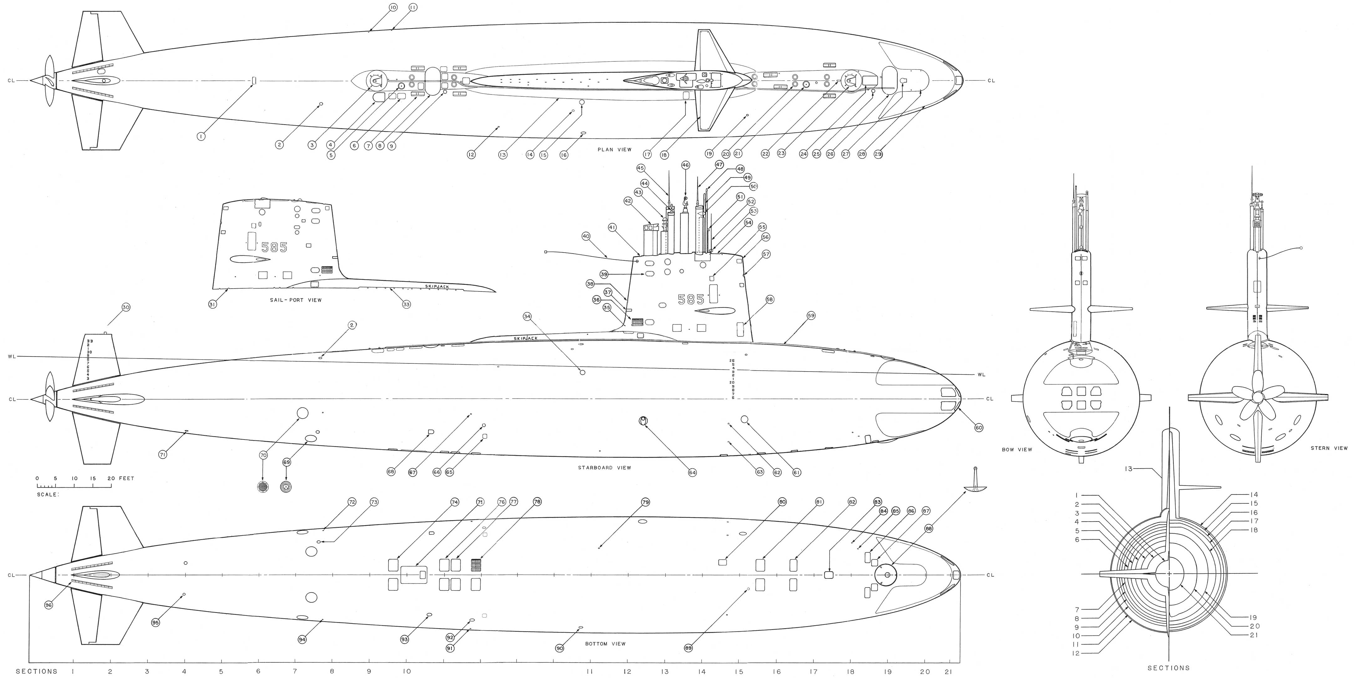 USS Skipjack (SSN-585) blueprint