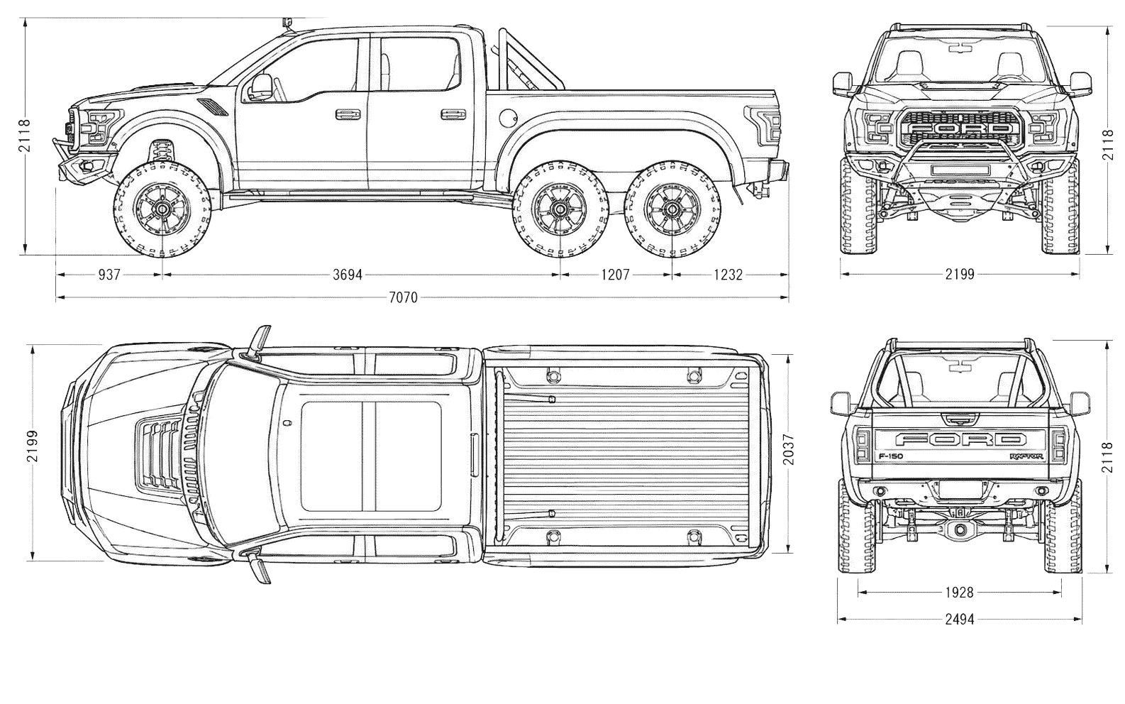 Ford Raptor 6x6 blueprint